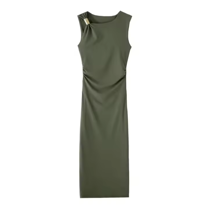 Vestido largo asimétrico de metal con cuello de moda de verano para mujer sin mangas - 1