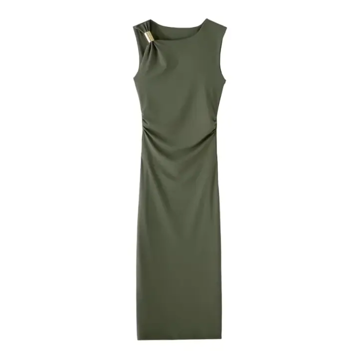 Vestido largo asimétrico de metal con cuello de moda de verano para mujer sin mangas - 1