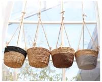 Cesta que teje de la cuerda de cáñamo de la maceta del balcón de la carne del jardín interior - details 3