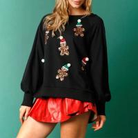 Sudadera navideña con estampado de Papá Noel para mujer, suéteres de lentejuelas, jersey de manga larga de gran tamaño, puente brillante, otoño - details 4
