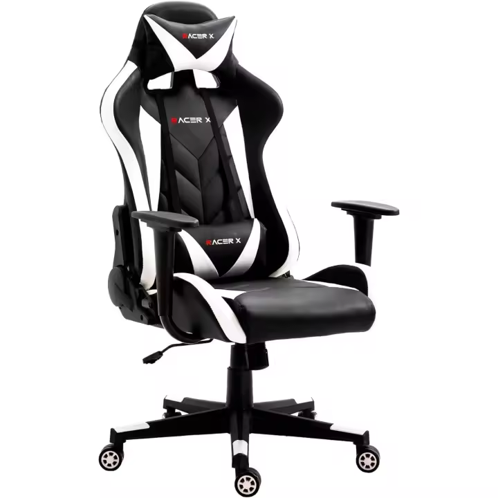 Silla Gaming Racer X Ergonómica Racing Sillón Gamer Profesional Videojuegos,Ordenador, Oficina, Escritorio. Cojín y Reposacabezas. Giratoria, Regulable en Altura y reclinable. - 1