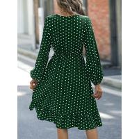 Vestido elegante de manga larga con lunares y cintura ajustada, otoño 2023 - details 5