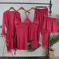 Conjunto De Pijamas Para Dormir Blancos De 5uds, Pijamas De Satén Ence Para Mujer, Kimono, Albornoz, Ropa De Dormir Suelta, Ropa De Dormir Informal Con Cuello En V Para El Hogar - details 7