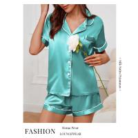 Conjunto De Pijamas De Seda Y Satén Para Mujer Verano Con Cuello Redondo Y Shorts 2 Piezas Dormitorio Elegante Pijama De Noche - details 29