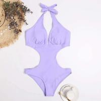 2023 sexy corte Trikini nuevo sólido Tre, escote en V profundo, espalda descubierta es un traje de baño Monokini para mujer Tre - details 6