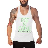 RISE N' GRIND NO PAIN NO GAIN Summer Raceback Gym Tank Tops Mens Cotton Bodybuilding Stringer Singlets Fitness Sleeveless Shirt - details 8
