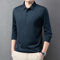 Camisa de negocios casual para hombre, polo de manga larga con insignia, color sólido, transpirable, cómoda, versátil, a la moda, - details 8