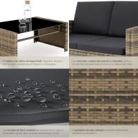 Jardín de Ratán y Acero, Muebles de Jardín Exterior, 2 Sillones 1 Sofá 1 Mesa con Cristal, Conjunto Terraza Resistente a la Intemperie, con Cojines, Fundas - details 3