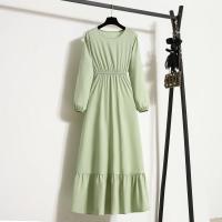 Vestido largo ajustado a la cintura con jersey de manga larga de color liso para mujer - details 7