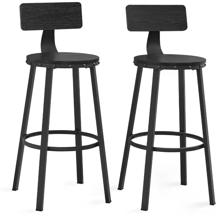 Taburetes de Bar Altos con Resalón Juego de 2, Acero, Montaje Fácil, Industrial, Marrón Rústico y Negro LBC026B01V1 - 1