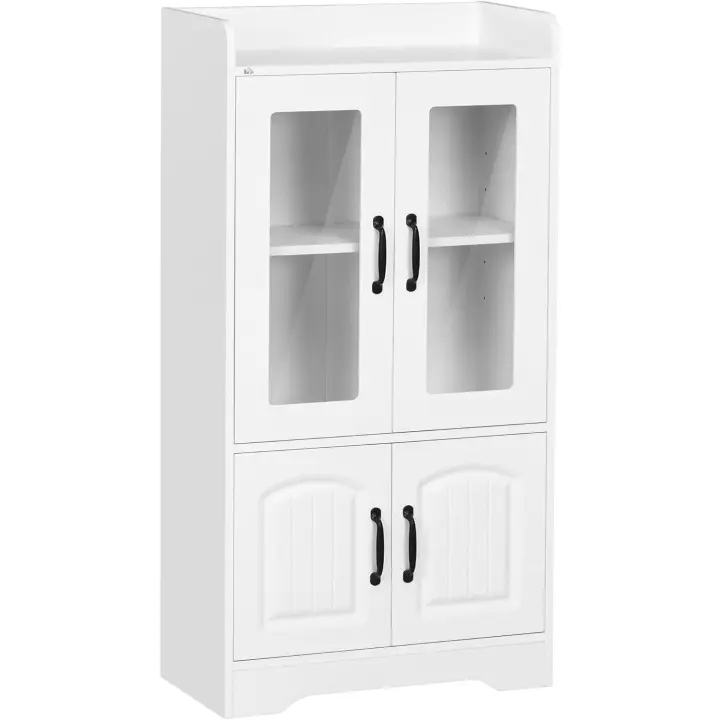 Vitrina de Salón Librería con Puertas de Vidrio Estante Ajustable y Bisagras de Cierre Suave para Estudio Oficina Dormitorio 60x30x116 cm Blanco - 1