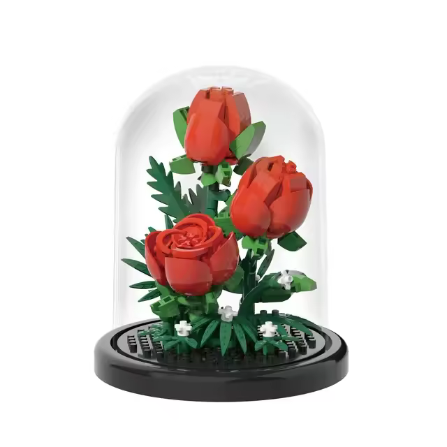 Bloque de decoración de escritorio de montaje eterno, flor, rompecabezas para niños, rosa, bloques de construcción, juguete, ramo, regalo - 1