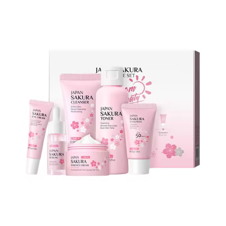 Conjuntos de Cuidado de la Piel de Sakura 6 Piezas de Crema Facial, Sérum, Toner, Limpiador de Piel, Crema de Ojos Herramientas de Belleza para la Piel Facial - 1