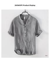 Camiseta de lino puro de manga corta para hombre, camiseta holgada de estilo chino de verano con cuello en V fino, camiseta informal Vintage de lino de media manga - details 2