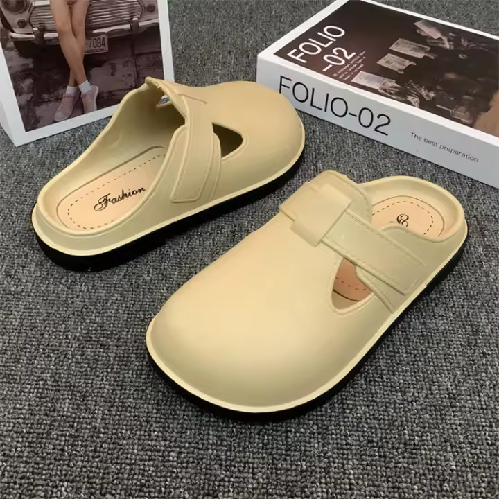 Baotou Medias Zapatillas para Mujer Primavera Verano Estilo Simple Cómodo Ligero Perezoso Zapatos con Agujeros Planos - 1