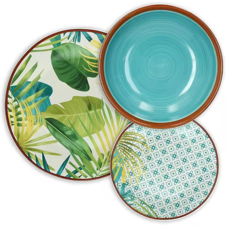 34 x 3 x 34 cm Vajilla de 18 piezas, Porcelana, Multicolor - 1