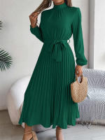 Vestidos largos de verano para mujer, ropa elegante plisada de manga larga con cordones, estilo bohemio, con dobladillo y volantes - details 9