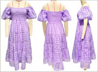 Vestido largo de verano con burbujas, falda acampanada de playa en capas fluidas de manga corta con forro para mujer - details 2