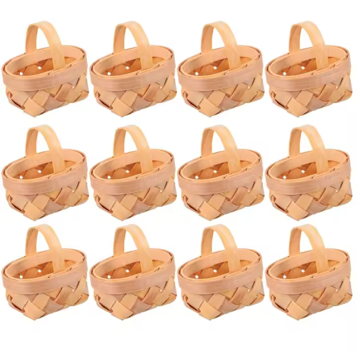 Minicastas de madera de piezas, Cestas tejidas manuales, adornos, caja de almacenamiento de dulces, 12 unidades - 1