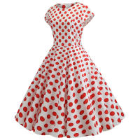 Falda de punto ondulado, corte en la cintura, temperamento, estampado de swing grande - details 1