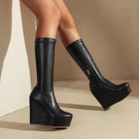 Botas ajustadas de tacón alto para mujer, botines de moda con cremallera lateral y cabeza redonda, manga media, Otoño/Invierno, 2025 - details 17