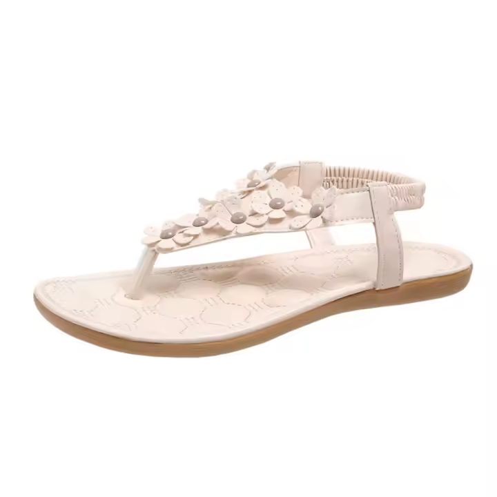 Sandalias de fondo plano impresas en flores para mujeres, sandalias de playa impresas en flores - 1