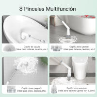 Cepillo eléctrico para fregar PrettyCare, fregador giratorio, mango ajustable, 2 velocidades de rotación, con 8 cepillos reemplazables - details 3