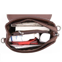 Bolso de hombro de cuero de PU para mujer, bolso cruzado de gran capacidad con solapa pura, simple, moderno, color sólido - details 15