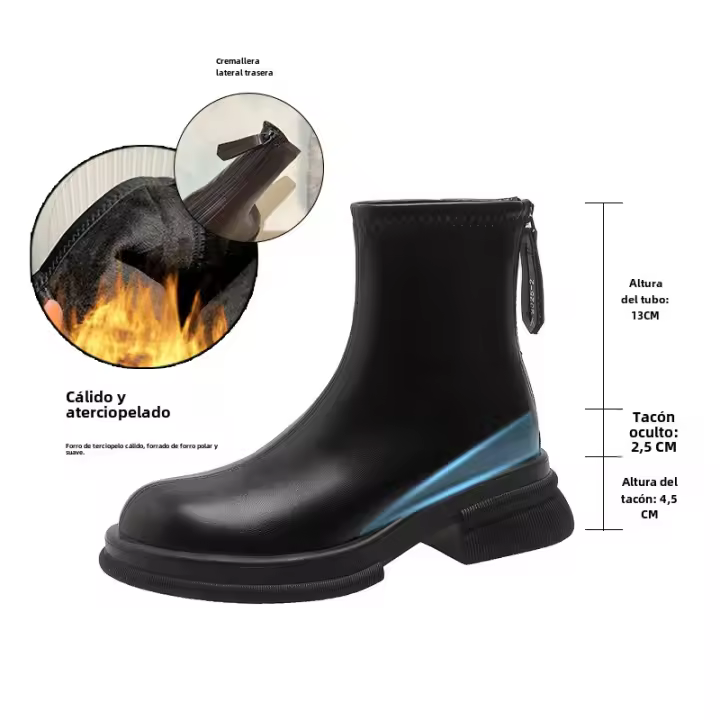 Cuero suave nueva moda británica ins botas delgadas de suela gruesa botas cortas de calle fritas - 1