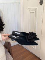 Nueva bolsa cabeza media zapatillas arco de las mujeres tacón grueso tacones altos francés perezoso de un pedal zapatillas geniales - details 8