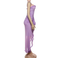 BUNO-vestidos de fiesta de malla irregulares, novedad de 2024, vestido ceñido con tirantes finos, vestido largo fruncido a la moda para mujer - details 43