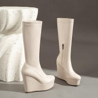 Botas ajustadas de tacón alto para mujer, botines de moda con cremallera lateral y cabeza redonda, manga media, Otoño/Invierno, 2025 - details 7