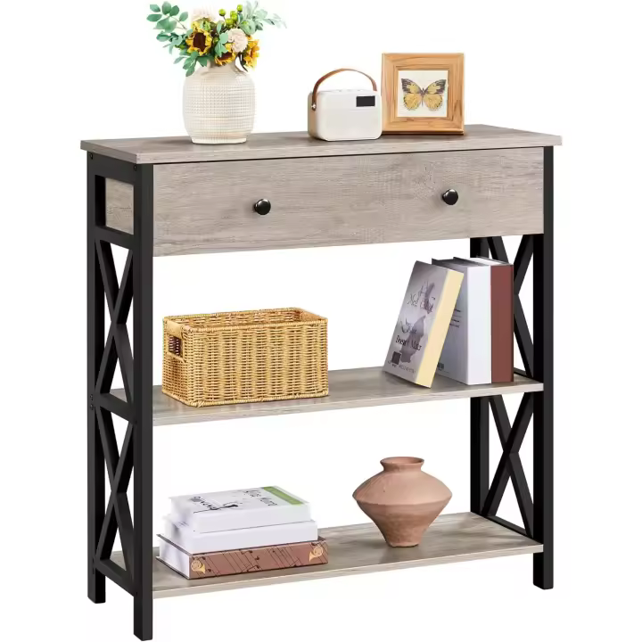 Mueble Auxiliar Vintage Consola Recibidora Estrecha Cajón Gran para Sala Diseño de Pasillo Blanco - 1