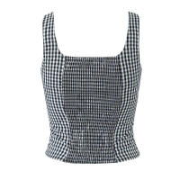 Top corto de algodón de verano 2025 con botones delanteros, camiseta sin mangas a cuadros negros y rojos para mujer - details 6