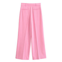 TRAFZA-Conjunto de 2 piezas rosa para mujer, chaqueta con solapa, manga larga, bolsillo, con cordones, Top + pantalones de pierna ancha con cremallera de cintura alta - details 17