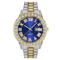 Reloj de hombre estilo hip-hop con esfera grande, calendario y diamantes. - details 5