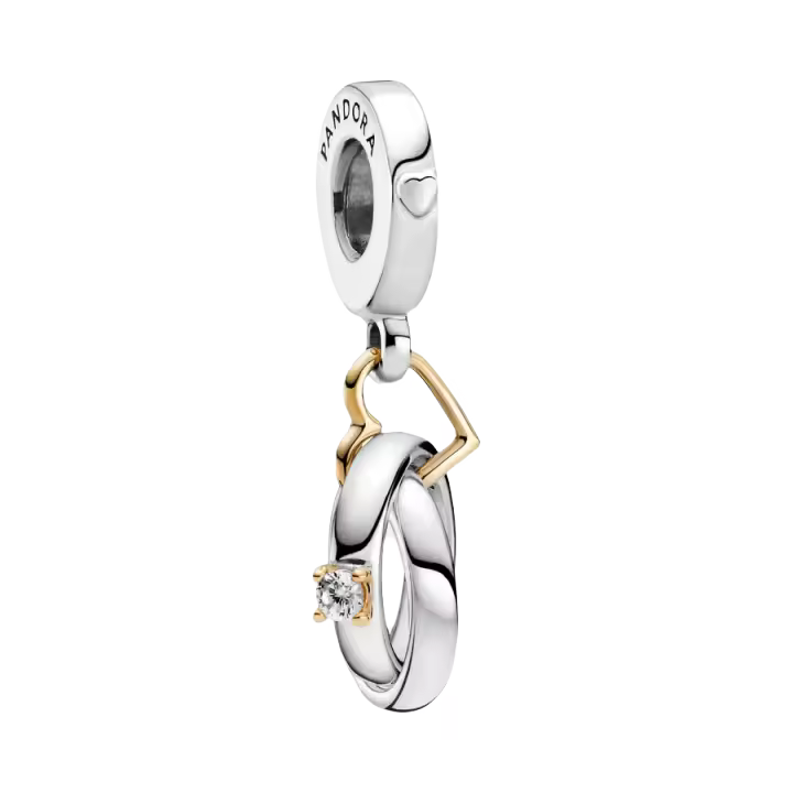 Colgante de plata de ley con dijes de anillos de boda de dos tonos 799319C01, incluye Ca original - 1