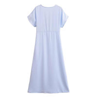 Elegante Vestido de Satén de Verano Cintura A-line para Mujeres 2025 Manga Corta Cuello en V - details 1
