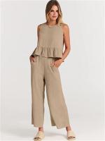 Conjunto casual de verano para mujer, top sin mangas plisado y pantalones cortos de pierna ancha - details 56