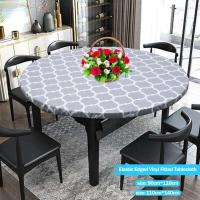 Cubierta impermeable de plástico con bordes elásticos, mantel ajustado de vinilo con respaldo de franela, mantel redondo para interiores y exteriores - details 1
