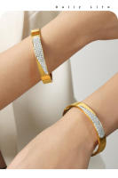 Pulsera de Maple inoxidable de Cristal Cuadrada circón de color circular de Doble forma pulsera de Puño simple de Oro para Mujeres accesorios de joyería - details 4
