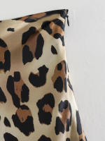 TRAFZA-Falda larga de satén con estampado de leopardo para mujer, faldas Midi de cintura alta, pliegues Vintage, ropa de calle informal, moda de verano - details 5