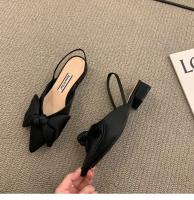 Zapatos de tacón para mujer, zapatos de tacón con lazo y punta estrecha a la moda, tacones de lunares a cuadros, Sandalias de tacón pequeño sin cordones, zapatos finos informales - details 7
