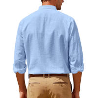 Camisa de lino de primavera y otoño, manga larga, cuello alto, transpirable, pegatina informal, camisa de bolsillo, hombres - details 10