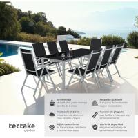 Conjunto Muebles Jardín Exterior 9 Piezas, Estructura de Aluminio, Mesa y Sillas Terraza Impermeables, Resistentes a Intemperie, Sillas Plegables y Reclinables, Tela Transpirable - Plata - details 10