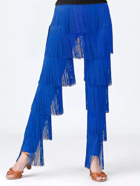 2024 Pantalones multicapa para mujer Vestido de fiesta grande con borlas de baile de color sólido - 1