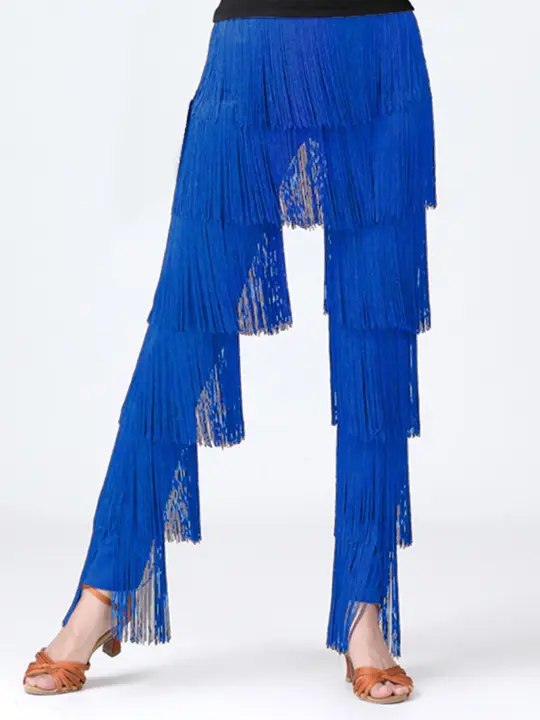 2024 Pantalones multicapa para mujer Vestido de fiesta grande con borlas de baile de color sólido - 1