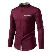 Printemps hommes col montant Henry chemise décontracté Bloque de couleur a cuadros à manches longues chemises hommes d 'affaires bureau Blusa trabajo diario - details 5