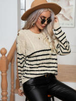 Suéter Retro a rayas para mujer, Jersey holgado de manga larga con botones, ropa de punto para otoño e invierno, novedad de 2023 - details 7