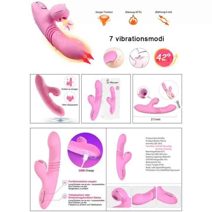 Mujeres Clit Chupando Punto G Empujando Calor Consolador Acariciando Conejo Vibrador Juguetes Sexuales - 1